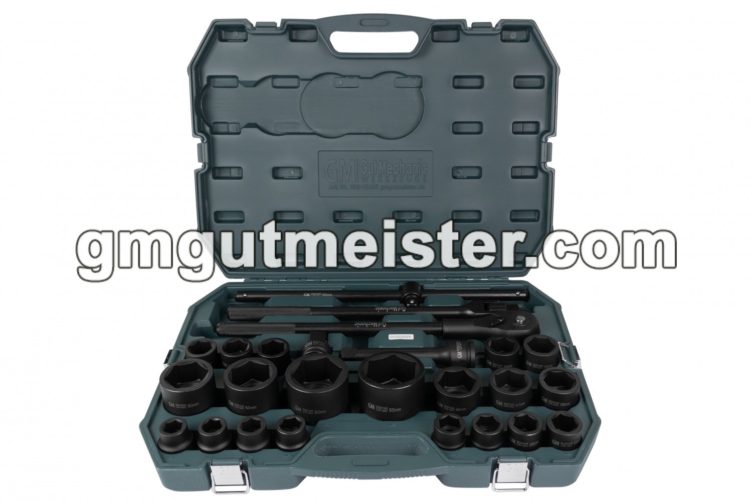 НАБІР ГОЛОВОК ТОРЦЕВИХ УДАРНИХ GUT MECHANIC 3/4" З ТРЕЩІТКОЮ ТА ВОРОТКАМИ 25ШТ ISS13425 - фото 2